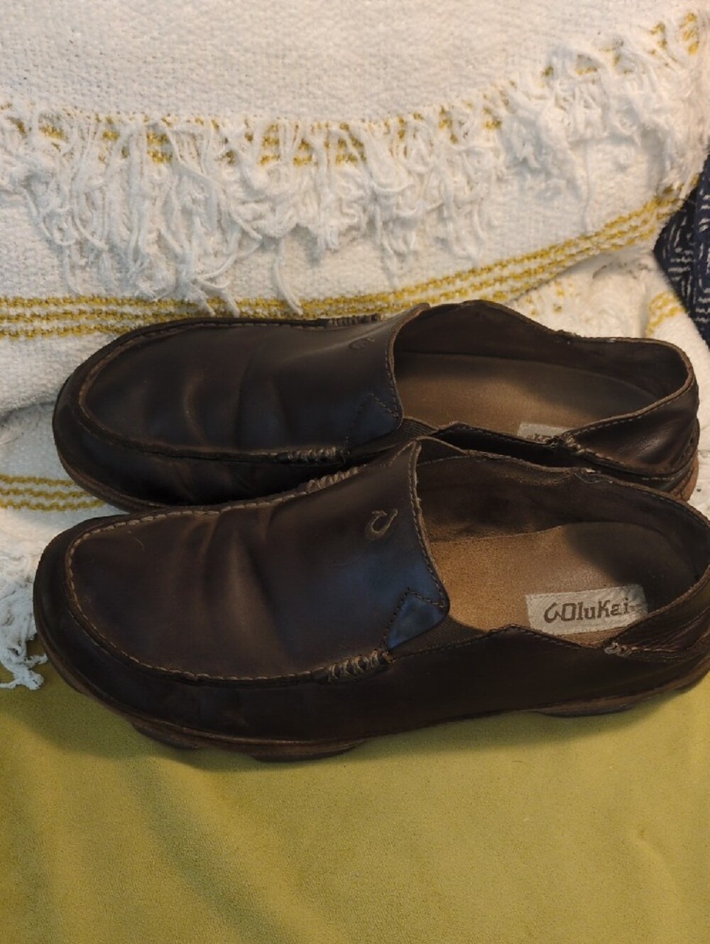 OluKai Moloa Men's Dark Brown Leather Slip-On Loafers - Picture 2 of 5